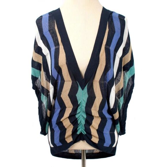 AUTUMN CASHMERE Colorful Zig Zag Chevron Kimono Sleeve Sweater Knit Top Size S - Picture 1 of 5